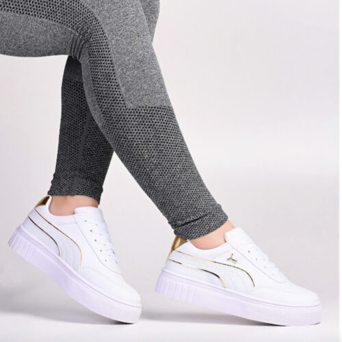 Tênis Casual branco e dourado feminino